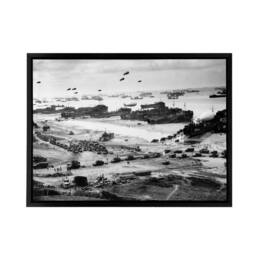 "Artery8 WWII War US Landing Ships Omaha Beach D Day Framed Canvas Wall Art Print in Grey - Size: W18"" x H24""" - thumbnail 1