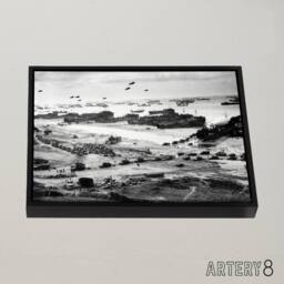 "Artery8 WWII War US Landing Ships Omaha Beach D Day Framed Canvas Wall Art Print in Grey - Size: W18"" x H24""" - thumbnail 2