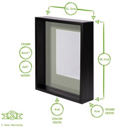 "Nicola Spring 8"" x 10"" 3D Deep Box Photo Frames - 4"" x 6"" Mount - Black - Pack of 5" - thumbnail 4