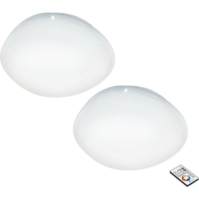 Loops 2 PACK Flush Ceiling Light White Shade White Plastic With Crystal Effect LED 34W - image 1