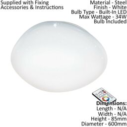 Loops 2 PACK Flush Ceiling Light White Shade White Plastic With Crystal Effect LED 34W - thumbnail 2