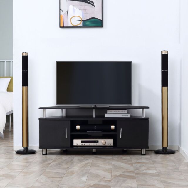 HOMCOM TV Unit Cabinet with Storage Shelves Entertainment Center Black - image 1