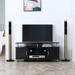 HOMCOM TV Unit Cabinet with Storage Shelves Entertainment Center Black - thumbnail 1