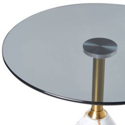 Wyld and Coco Compact Round Side Table Marble Effect Base Gold Accent Tempered in White - thumbnail 3