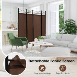 Costway 4 Panels Folding Room Divider Lightweight Wall Partition 182CM Privacy Screen in Brown - thumbnail 3
