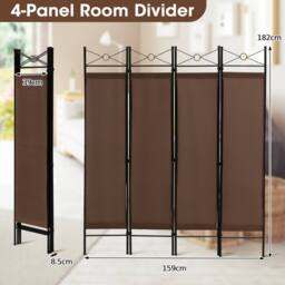 Costway 4 Panels Folding Room Divider Lightweight Wall Partition 182CM Privacy Screen in Brown - thumbnail 2