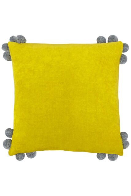 Furn Hoola Pom Pom Soft Velvet Cushion in Yellow - Size: 45 cm x 45 cm - image 1