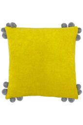 Furn Hoola Pom Pom Soft Velvet Cushion in Yellow - Size: 45 cm x 45 cm - thumbnail 1