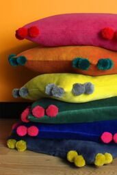 Furn Hoola Pom Pom Soft Velvet Cushion in Yellow - Size: 45 cm x 45 cm - thumbnail 4