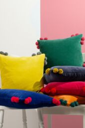 Furn Hoola Pom Pom Soft Velvet Cushion in Yellow - Size: 45 cm x 45 cm - thumbnail 3