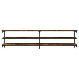 Berkfield Home TV Cabinet Smoked Oak 200x30x50 cm Engineered Wood & Metal in Brown - Size: 200 x 30 x 50 cm - thumbnail 5