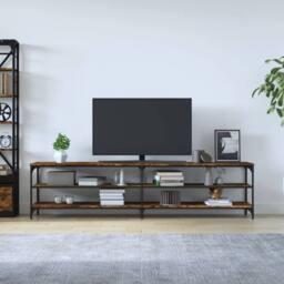 Berkfield Home TV Cabinet Smoked Oak 200x30x50 cm Engineered Wood & Metal in Brown - Size: 200 x 30 x 50 cm - thumbnail 3