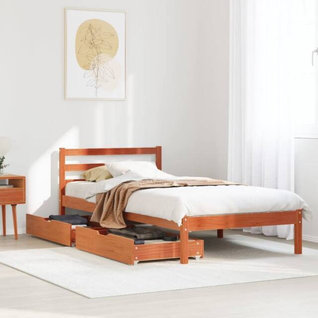 Berkfield Home Bed Frame without Mattress Wax Brown 90x200 cm Solid Wood Pine - image 1
