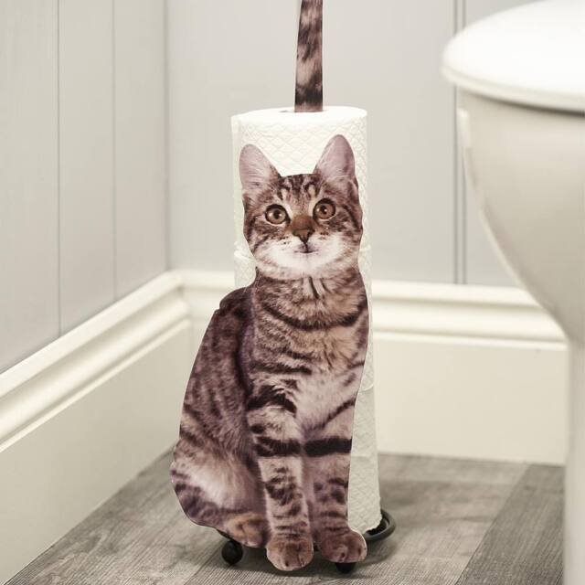 mysmartbuy Cat Design Toilet Roll Tidy - Freestanding Metal Novelty Loo Paper Holder Bathroom Stand - Holds Up To 4 Rolls, H45 x W16 x D15cm