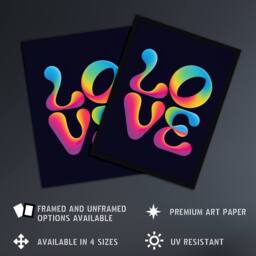 "Artery8 Love Funky Retro Colourful Neon Typography Wall Art Print in Black - Size: W12"" x H16""" - thumbnail 2