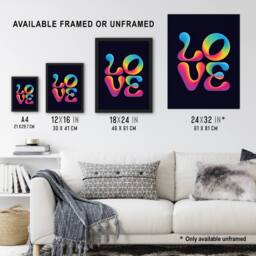 "Artery8 Love Funky Retro Colourful Neon Typography Wall Art Print in Black - Size: W12"" x H16""" - thumbnail 3