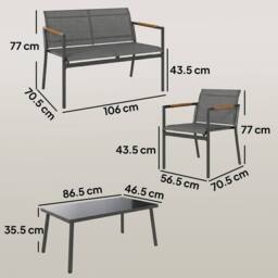 OUTSUNNY 4 Seater Garden Furniture Set, Metal Garden Sofa Set, Grey - thumbnail 3
