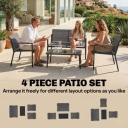 OUTSUNNY 4 Seater Garden Furniture Set, Metal Garden Sofa Set, Grey - thumbnail 4