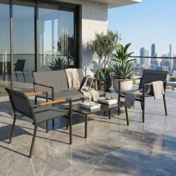 OUTSUNNY 4 Seater Garden Furniture Set, Metal Garden Sofa Set, Grey - thumbnail 1