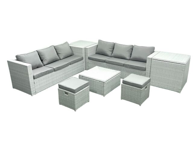 Fimous Rattan Garden Outdoor Furniture Set 8 Seater Rattan Garden Sofa Set with 2 Small Footstool 2 Side Tables Light Grey Mixed - image 1