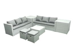 Fimous Rattan Garden Outdoor Furniture Set 8 Seater Rattan Garden Sofa Set with 2 Small Footstool 2 Side Tables Light Grey Mixed - thumbnail 2