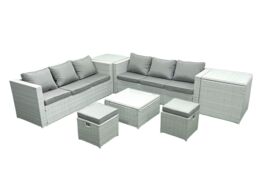 Fimous Rattan Garden Outdoor Furniture Set 8 Seater Rattan Garden Sofa Set with 2 Small Footstool 2 Side Tables Light Grey Mixed - thumbnail 1