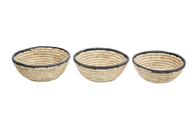 Orsina Lidi Set Of 3 Palm Leaf Baskets With Black Trim in Natural - image 1