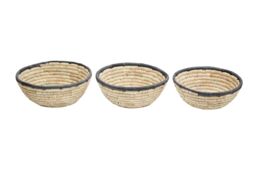 Orsina Lidi Set Of 3 Palm Leaf Baskets With Black Trim in Natural - thumbnail 1