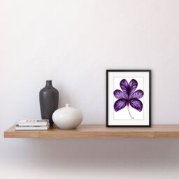 "Artery8 Wall Art Print Purple on White Six Clover Modern Simple Leaf Artwork Framed 9X7 Inch in Black - Size: W7"" x H9""" - thumbnail 2