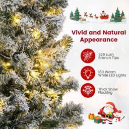 Gymax 150 CM Pre-Lit Christmas Tree Thick Snow-flocked Slim Pencil Xmas Tree in Green - thumbnail 6