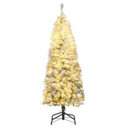 Gymax 150 CM Pre-Lit Christmas Tree Thick Snow-flocked Slim Pencil Xmas Tree in Green - thumbnail 1
