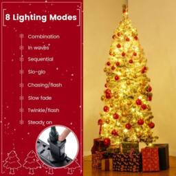 Gymax 150 CM Pre-Lit Christmas Tree Thick Snow-flocked Slim Pencil Xmas Tree in Green - thumbnail 8