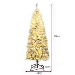 Gymax 150 CM Pre-Lit Christmas Tree Thick Snow-flocked Slim Pencil Xmas Tree in Green - thumbnail 2