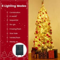 Gymax 150 CM Pre-Lit Christmas Tree Thick Snow-flocked Slim Pencil Xmas Tree in Green - thumbnail 7