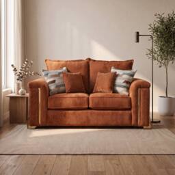 Somnior Deco Arch 2 Seater Sofa Sherpa Columbus Fabric, Made in the UK in Burnt Orange