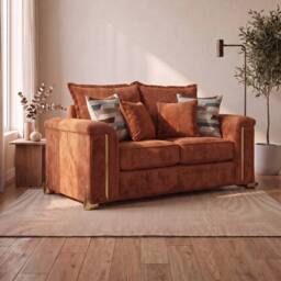 Somnior Deco Arch 2 Seater Sofa Sherpa Columbus Fabric, Made in the UK in Burnt Orange - thumbnail 2