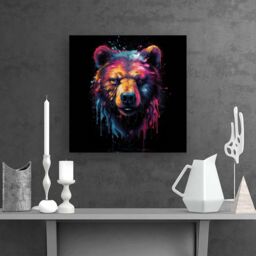 "Warren Reed - Designer Splashart Bear Face Canvas in Brown - Size: W16"" x H16""" - thumbnail 2