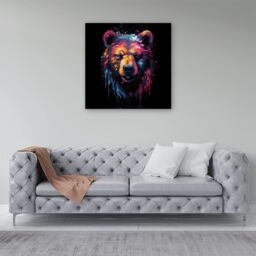 "Warren Reed - Designer Splashart Bear Face Canvas in Brown - Size: W16"" x H16""" - thumbnail 4