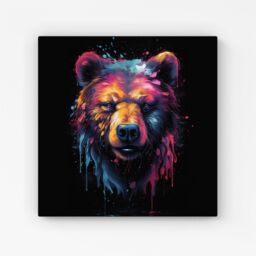"Warren Reed - Designer Splashart Bear Face Canvas in Brown - Size: W16"" x H16""" - thumbnail 1