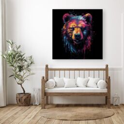 "Warren Reed - Designer Splashart Bear Face Canvas in Brown - Size: W16"" x H16""" - thumbnail 3