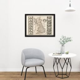 "Artery8 Wall Art Print Jansson 17th Century Anglo Saxon Map Britain Large Framed Wall Décor Art in Black - Size: W18"" x H24""" - thumbnail 2