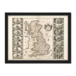 "Artery8 Wall Art Print Jansson 17th Century Anglo Saxon Map Britain Large Framed Wall Décor Art in Black - Size: W18"" x H24""" - thumbnail 1