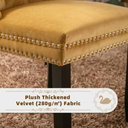 HomeTouch Romsey Set of 6 Velvet Upholstered Dining Chairs with Oak Legs & Knocker Ring Back in Yellow - Size: 6 Pack - thumbnail 9