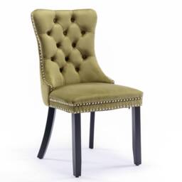 HomeTouch Romsey Set of 6 Velvet Upholstered Dining Chairs with Oak Legs & Knocker Ring Back in Yellow - Size: 6 Pack - thumbnail 6