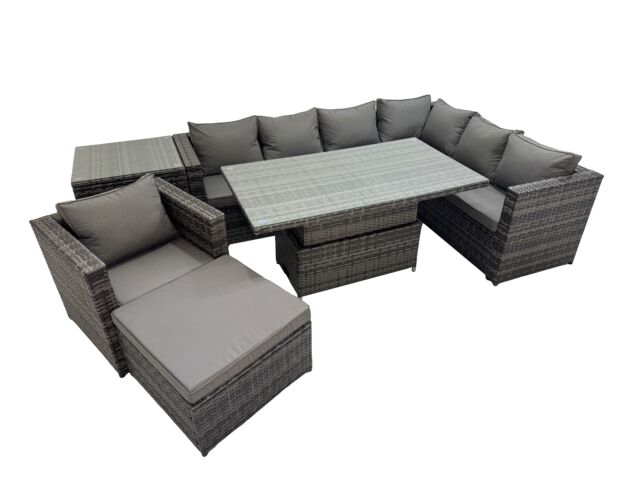 Fimous 8 Seater Rattan Corner Sofa Sets with Chair Big Stools Side Table in Dark Grey - image 1