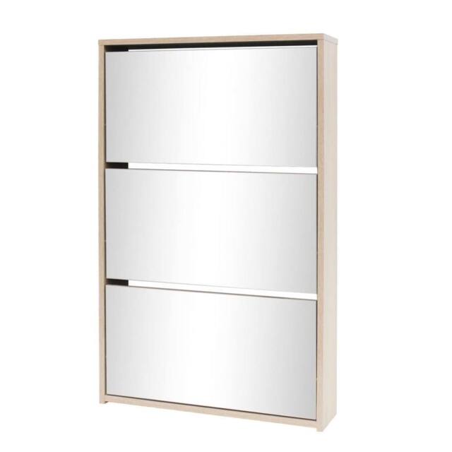 Berkfield Home Shoe Cabinet 3-Layer Mirror Oak 63x17x102.5 cm in Light Brown - image 1