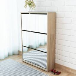 Berkfield Home Shoe Cabinet 3-Layer Mirror Oak 63x17x102.5 cm in Light Brown - thumbnail 2