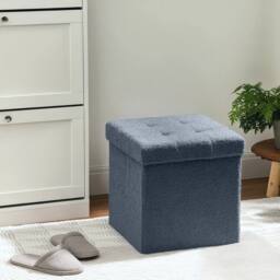 Havendro Foldable Sherpa Fleece Storage Ottoman, 38 x 38 x 38 cm in Blue - thumbnail 5