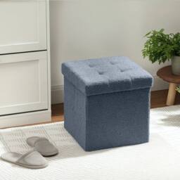 Havendro Foldable Sherpa Fleece Storage Ottoman, 38 x 38 x 38 cm in Blue - thumbnail 3