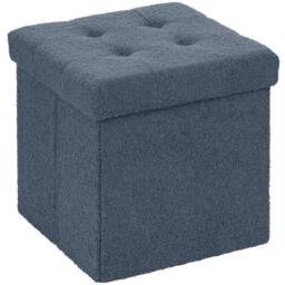 Havendro Foldable Sherpa Fleece Storage Ottoman, 38 x 38 x 38 cm in Blue - thumbnail 1